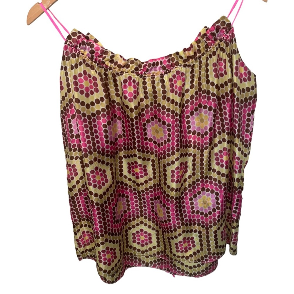 MILLY Vintage Silk Abstract Print Spaghetti Strap Drawstring Top Camisole - Picture 10 of 13